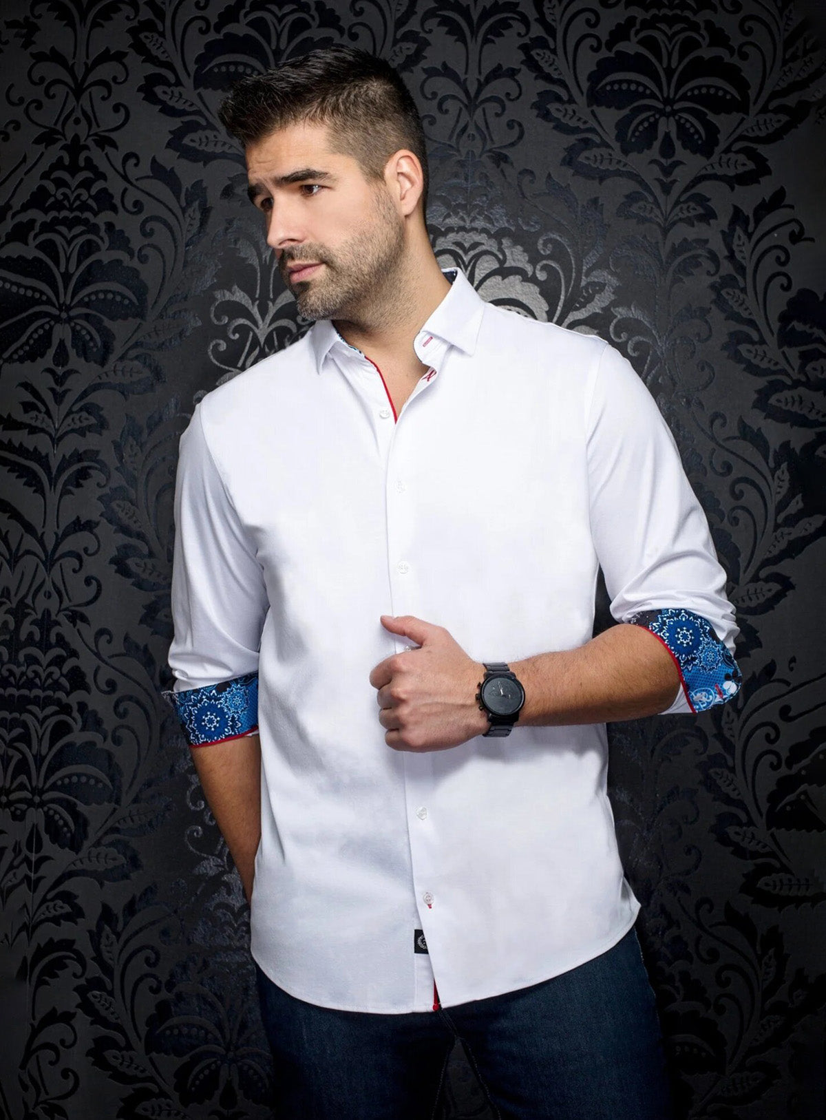 Chemise à imprimé subtil 'Rosmarino' pour homme Au Noir