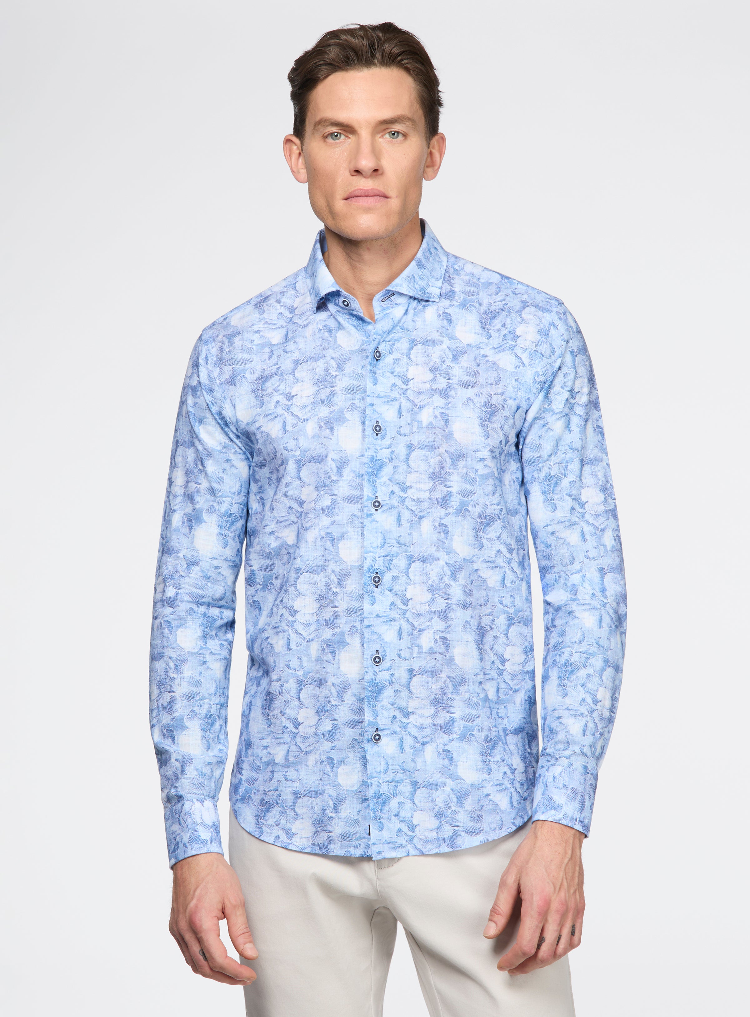 Linen-Effect Floral Print Shirt