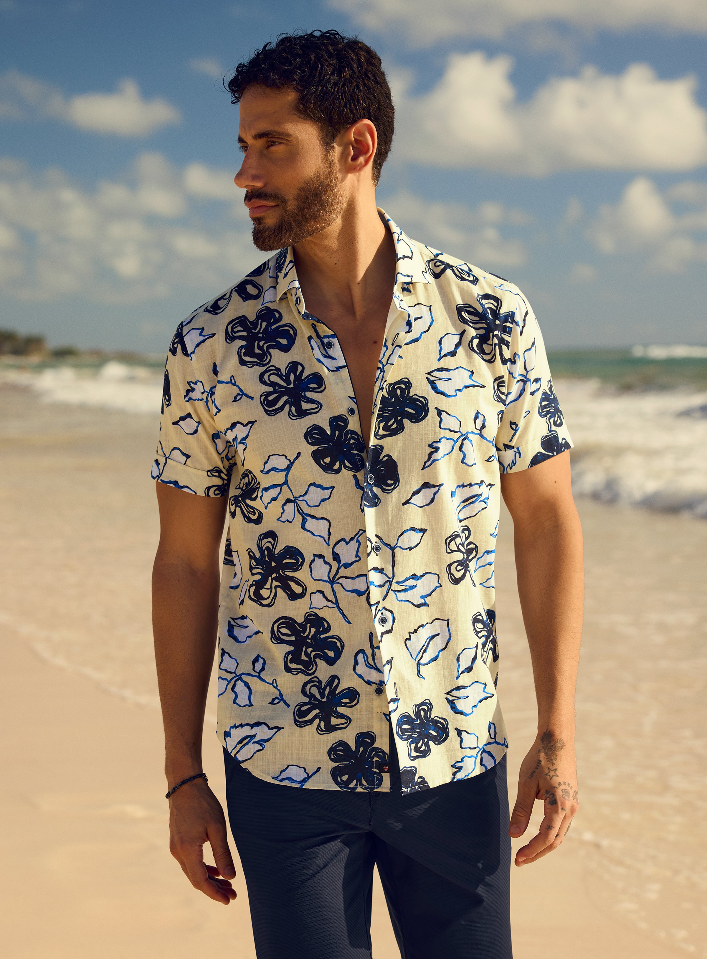 Floral Pattern Linen-Effect Shirt for men - Anthony of London