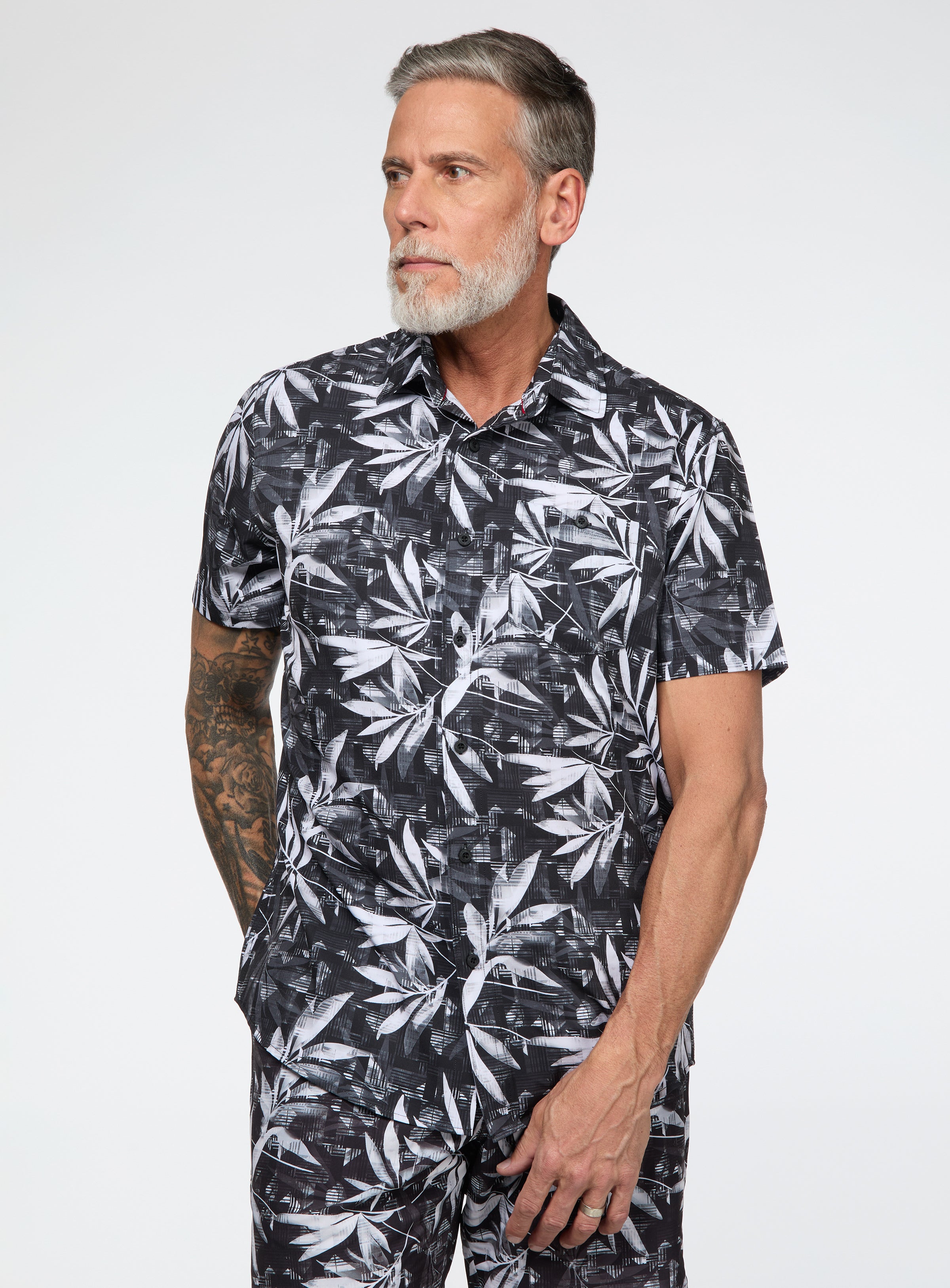 テ*ラ様 定価3.3万　THE DAY BRUSHEDFLANNEL SHIRT Leaf Print Stretch Shirt for men - Point Zero