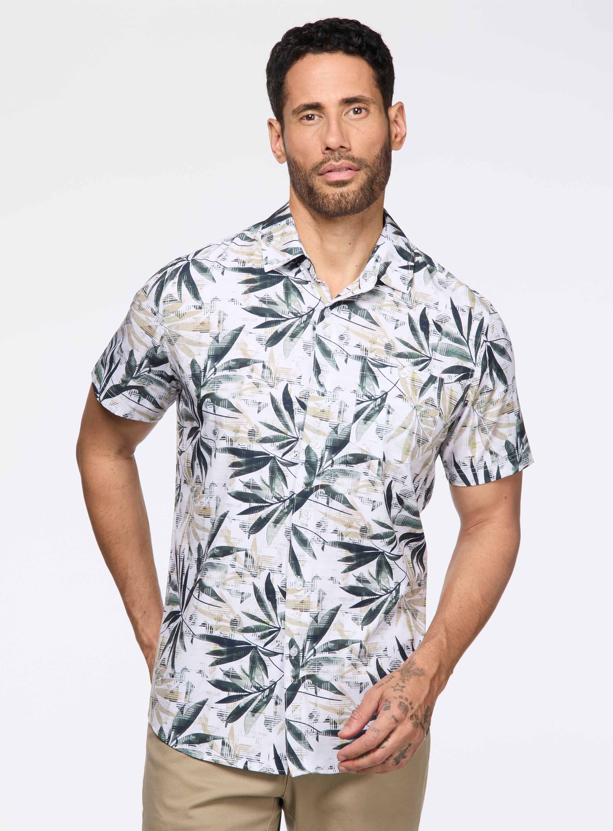 Leaf Print Stretch Shirt for men - Point Zero