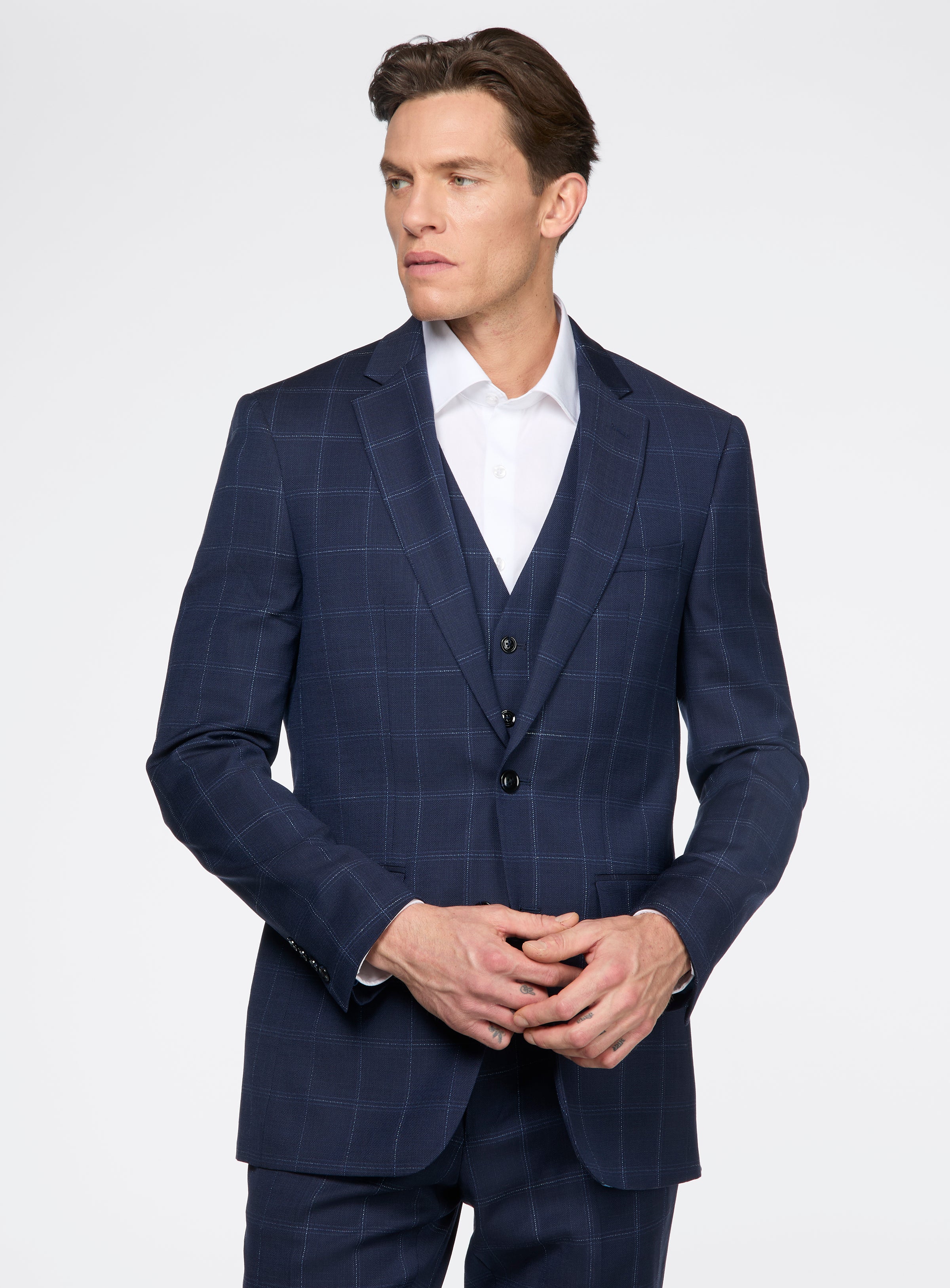 Navy Checked Suit for men - Orvieto