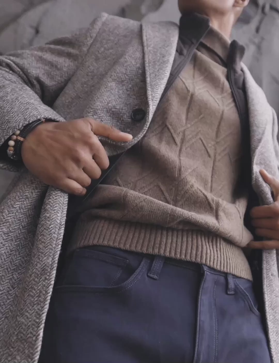 Herringbone Knit Overcoat for men - Anthony of London Luxury